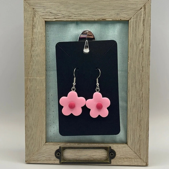 3 For $20 Cute Pink Flower Acrylic Earrings - Lightweight Dangle  “You Pick 3” - Picture 2 of 7